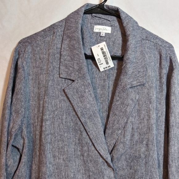 Juniper Blu Linen 2 Button Blue Blazer Jacket Pockets Sophisticated Size L - Picture 2 of 10